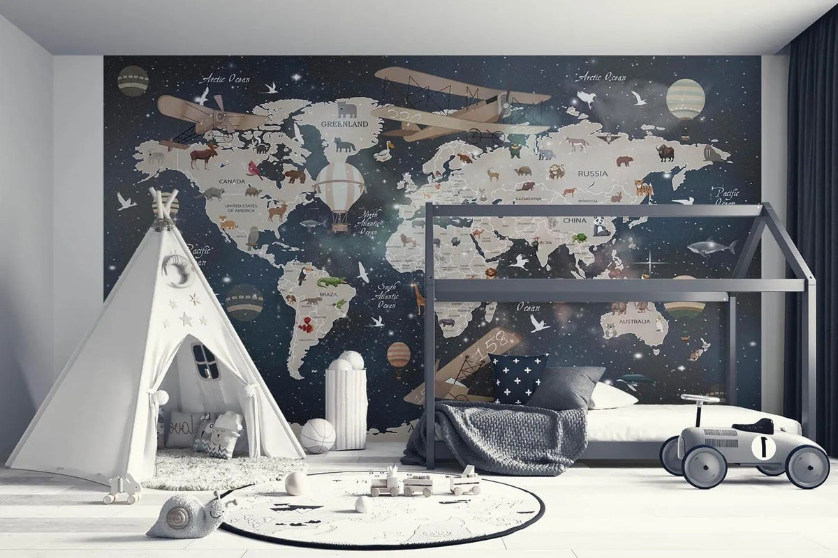 Papel tapiz adhesivo Mapamundi Espacio Planetas