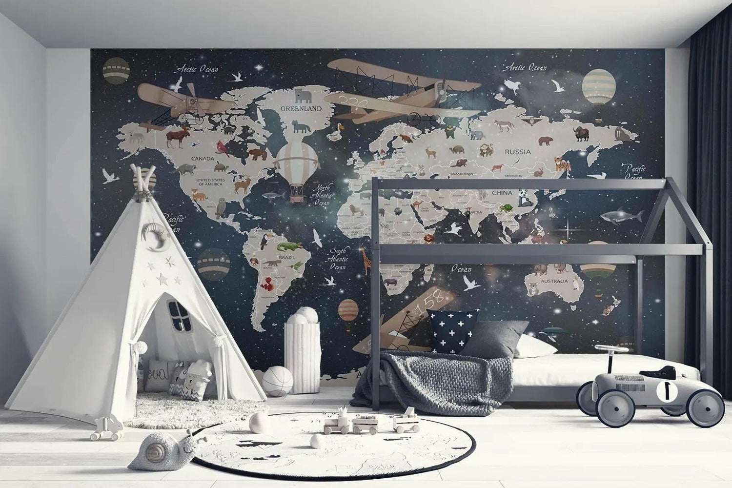 Papel tapiz adhesivo Mapamundi Espacio Planetas