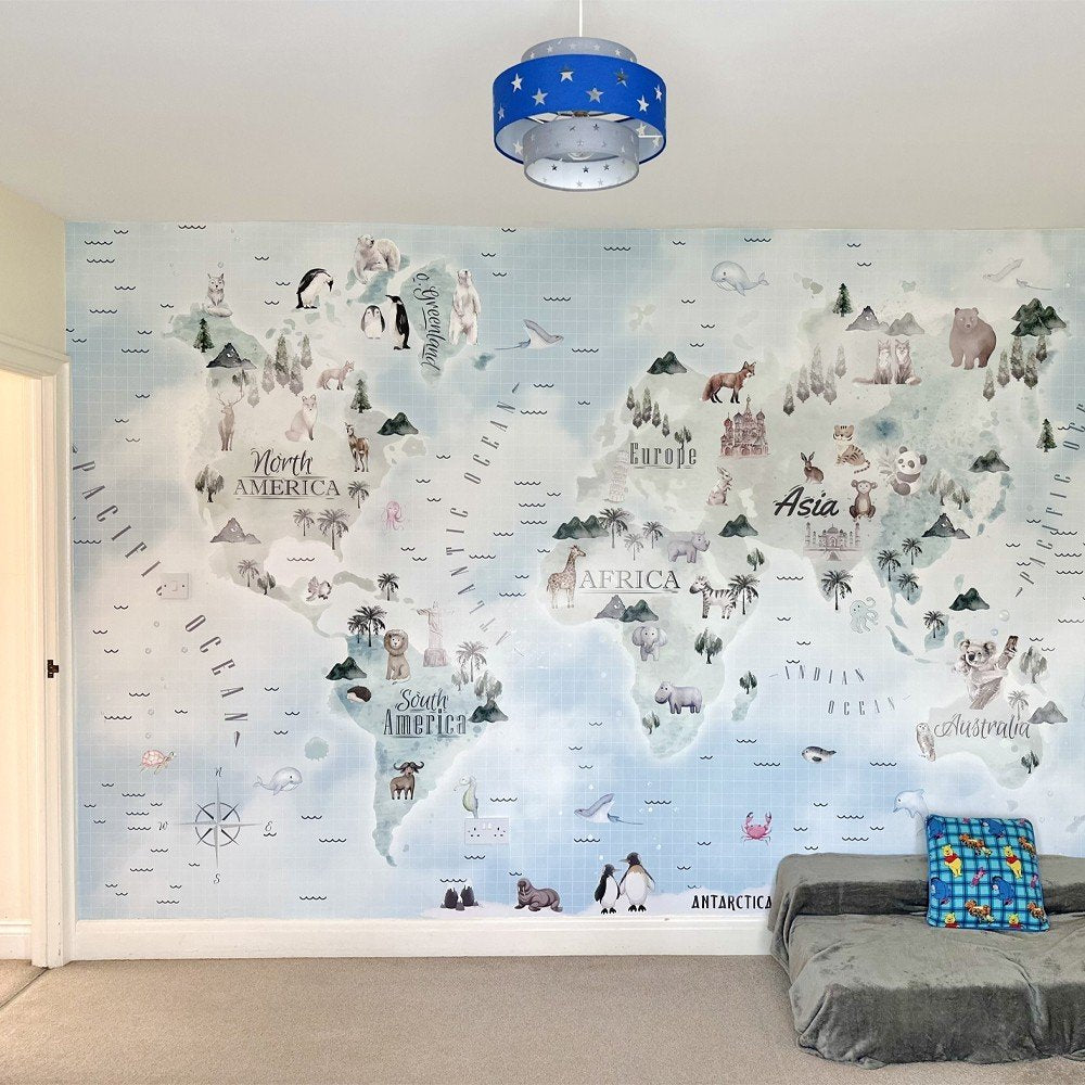 Papel Tapiz "Mapa Animal en las Nubes"
