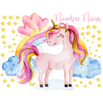 Vinilo Unicornio Estrellas Nubes y Arcoiris Globos
