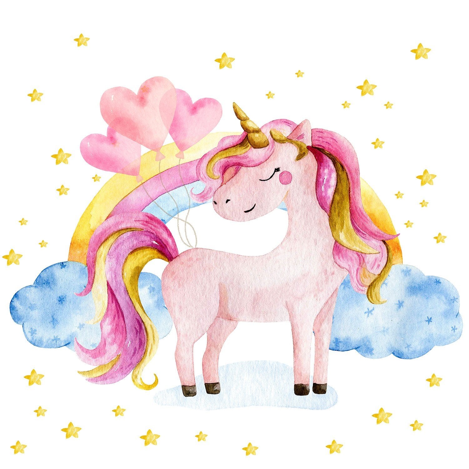 Vinilo Unicornio Estrellas Nubes y Arcoiris Globos