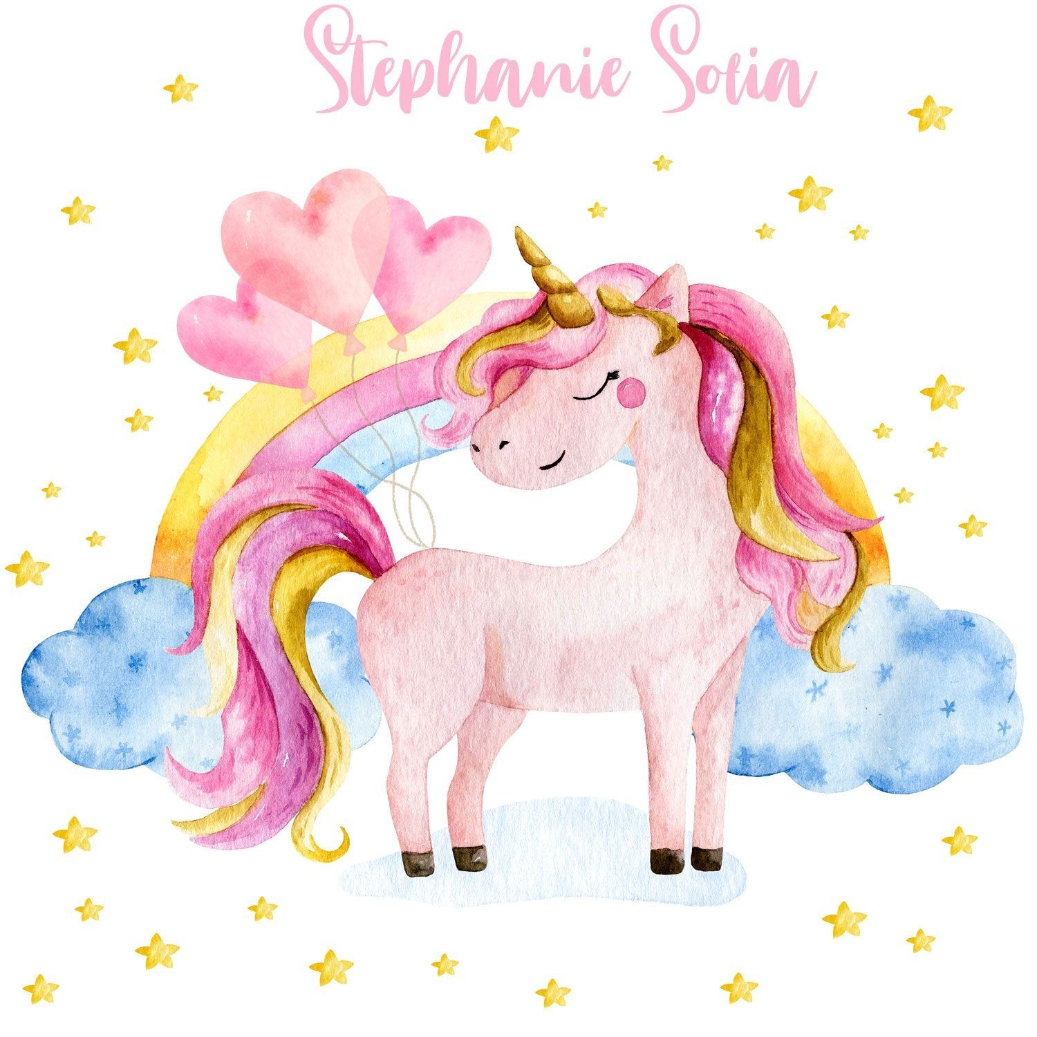 Vinilo Unicornio Estrellas Nubes y Arcoiris Globos