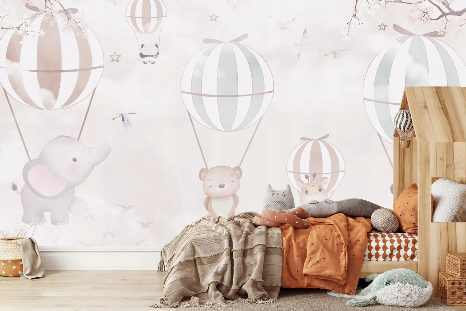Papel Tapiz "Animales Volando en Globos"