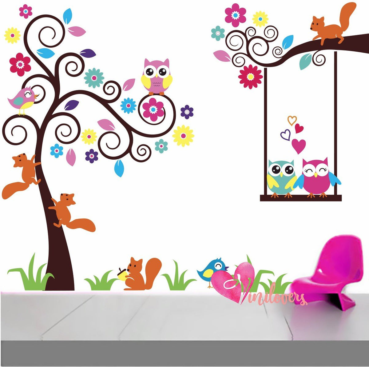 Murales de paredes adhesivos infantiles buhos
