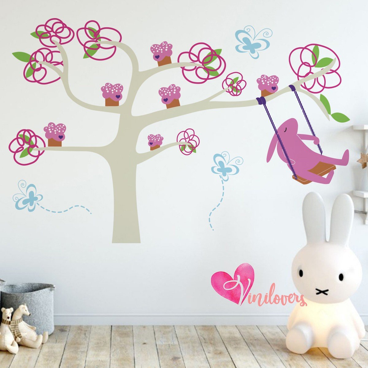 Murales adhesivos conejos arboles infantil