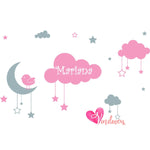 Vinilos decorativos infantiles cielo nubes nombre  bebes