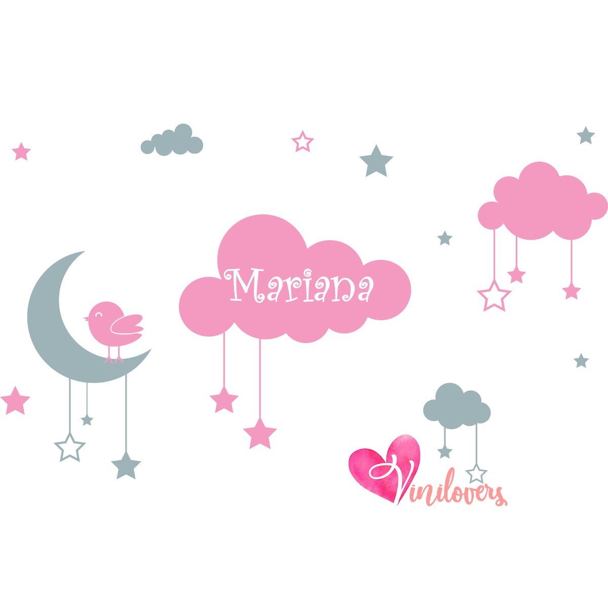 Vinilos decorativos infantiles cielo nubes nombre  bebes