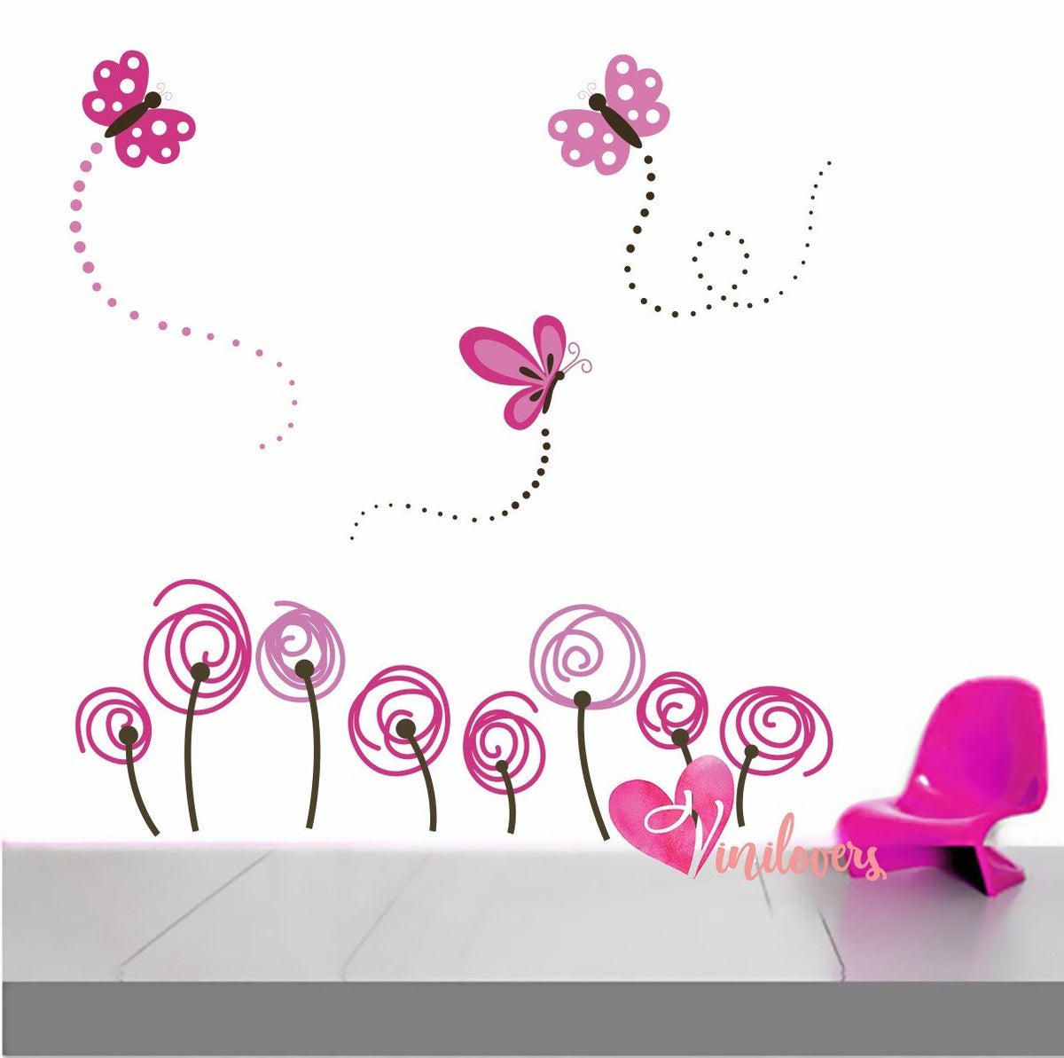 Vinilo Decorativo Adhesivo Flores Con Mariposas