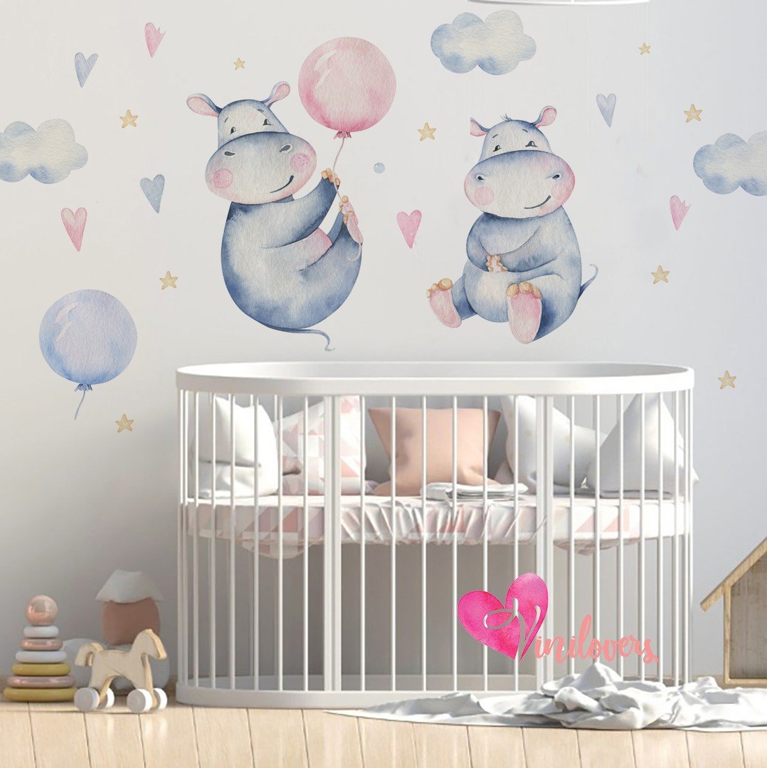 Adhesivos infantiles vinilos hipopotamo nubes globos estrellas Colombia Bogota Medellin Cali Barranquilla Bucaramanga Cartagena