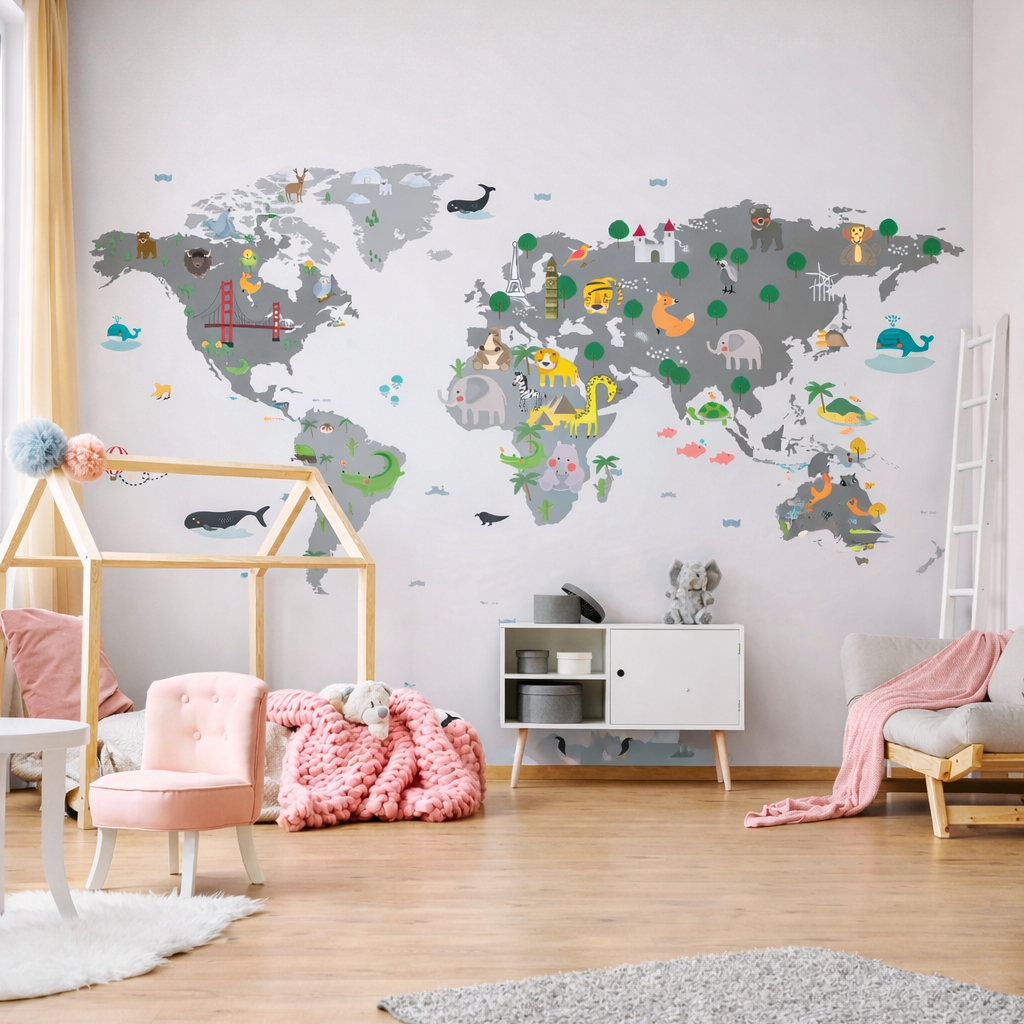 Vinilo Mapa de Monumentos y Animales Impresión