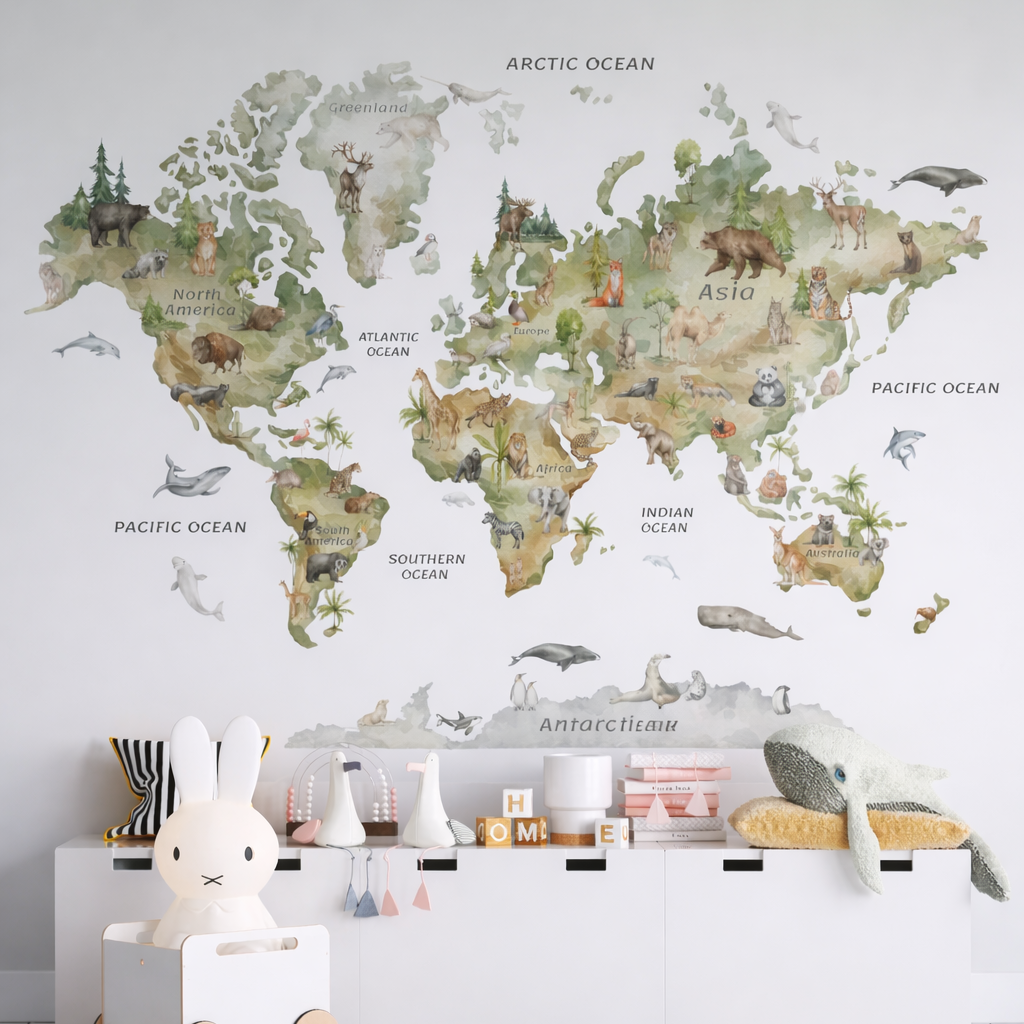 Vinilo Mapamundi Acuarela Zafari