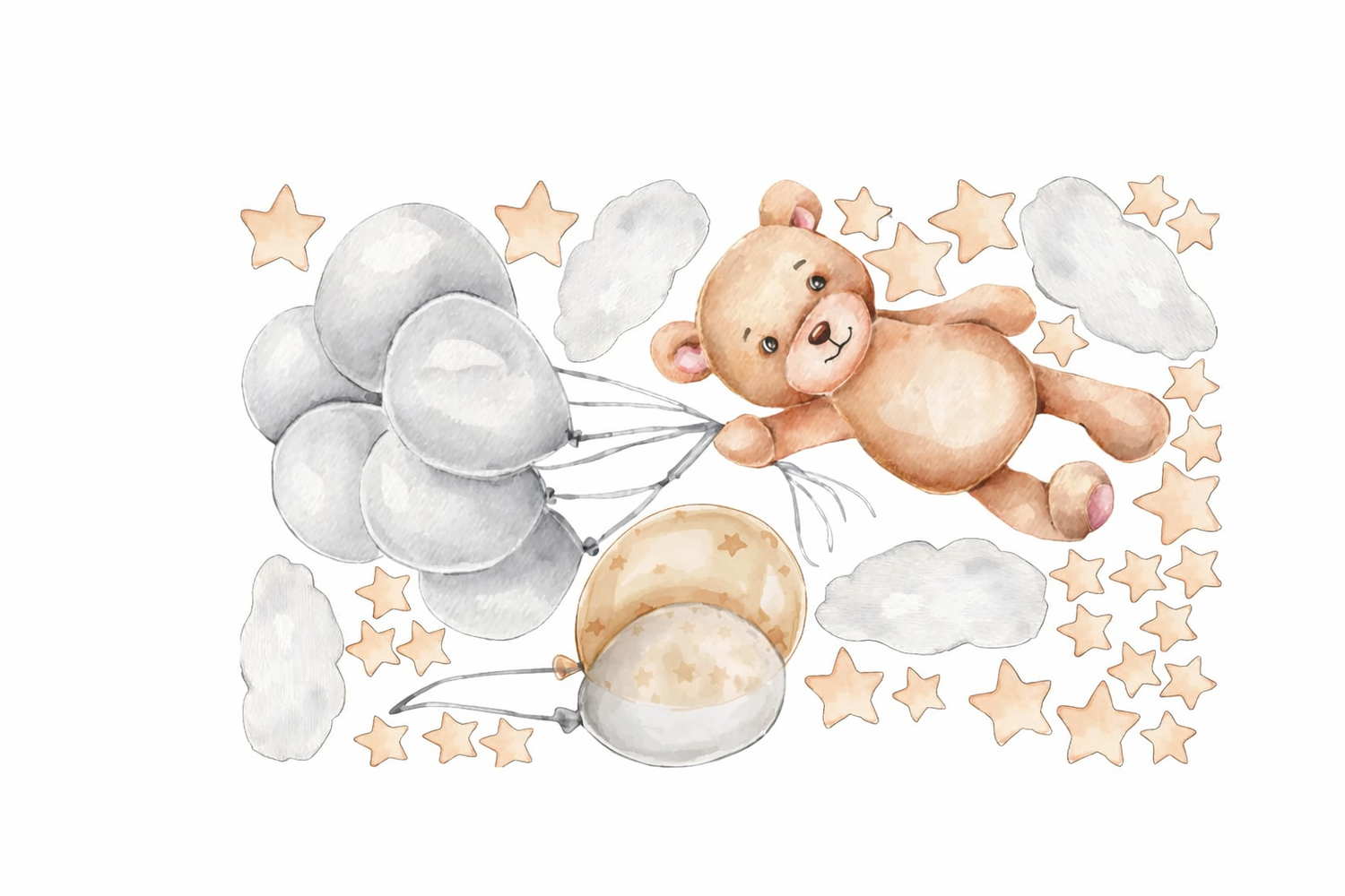 Vinilo Oso Globos y Estrellas Acuarela