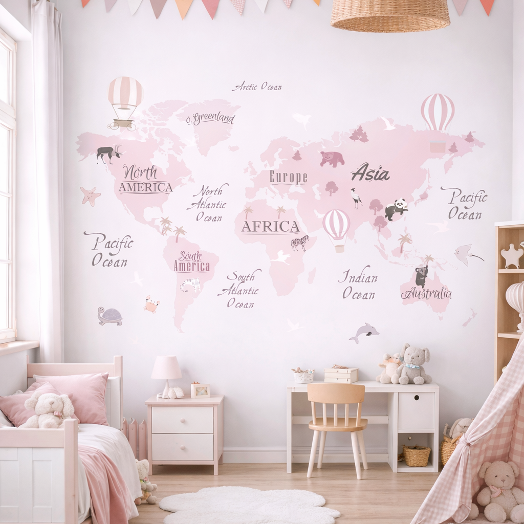 Vinilo Decorativo Adhesivo Mapa Infantil Niña Impresión