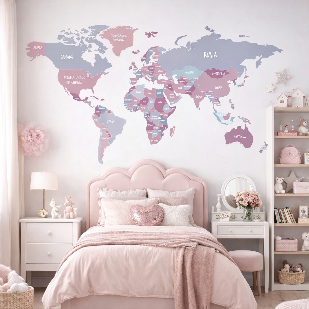 Vinilo Decorativo Adhesivo Mapamundi Político Niña Impresion