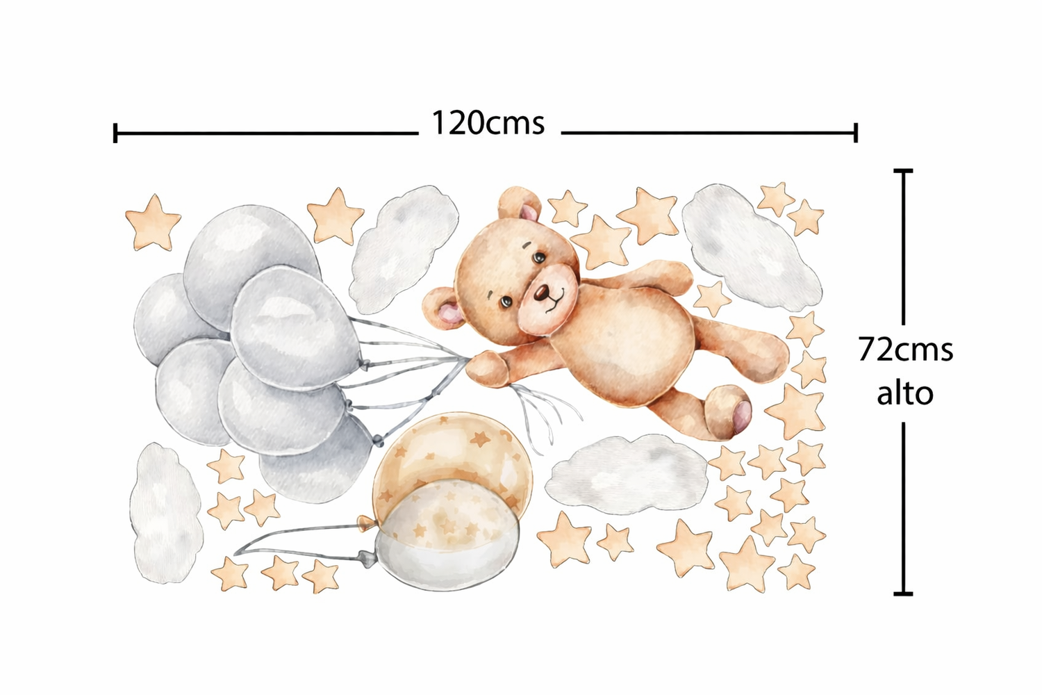 Vinilo Oso Globos y Estrellas Acuarela