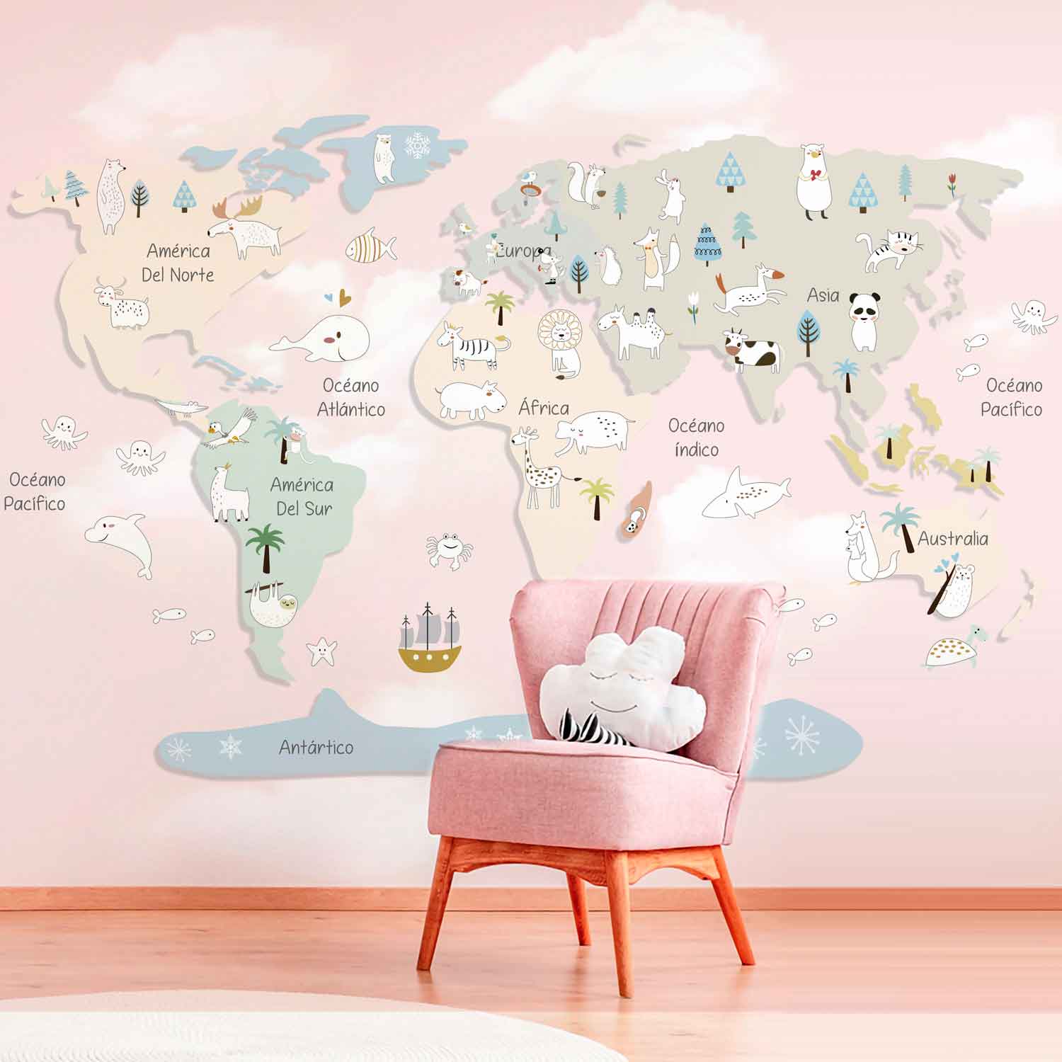 Papel Tapiz Mapa (Cotiza a Medida) Bebé Mundo Rosa