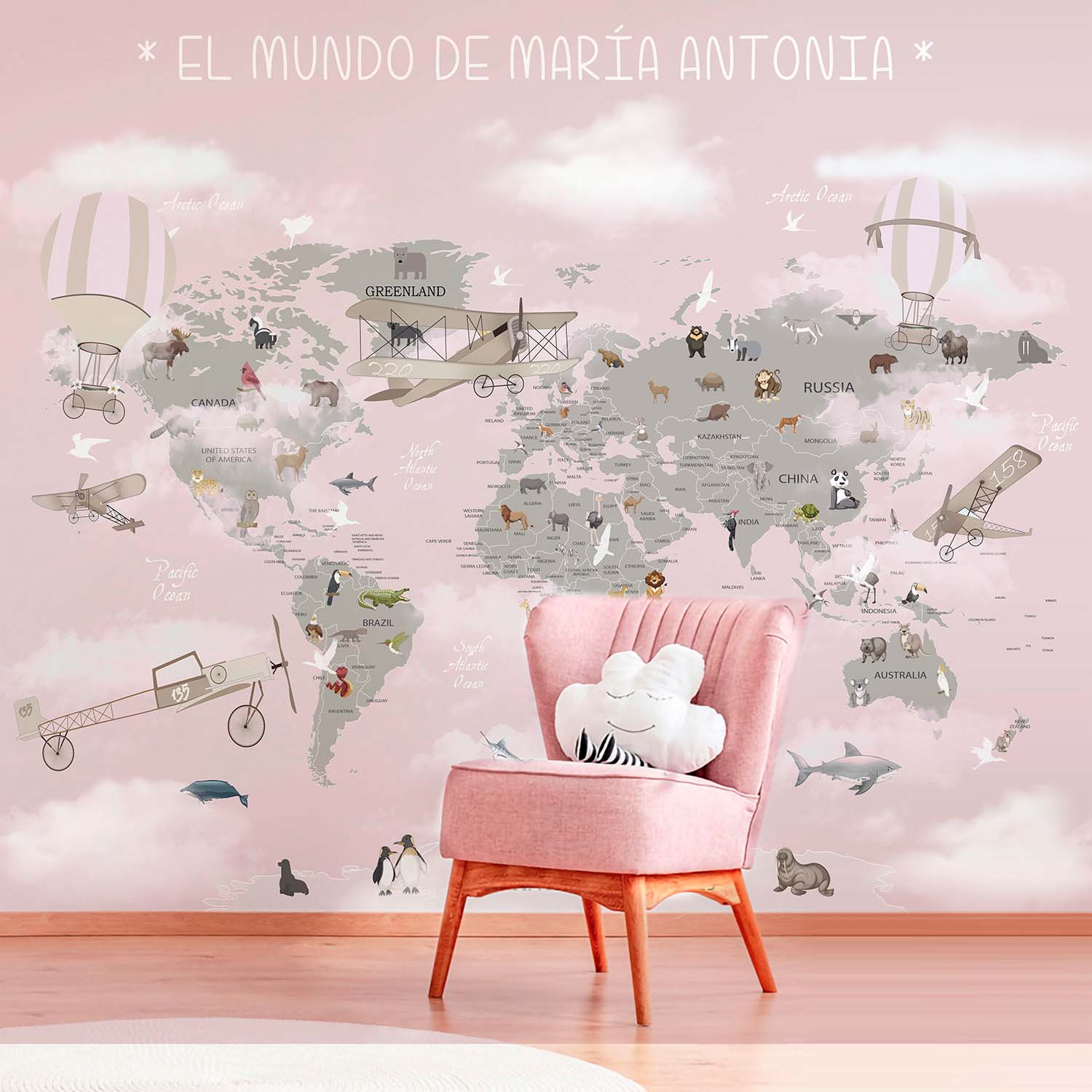 Papel Tapiz Mapa (Cotiza a Medida) Gris Rosa