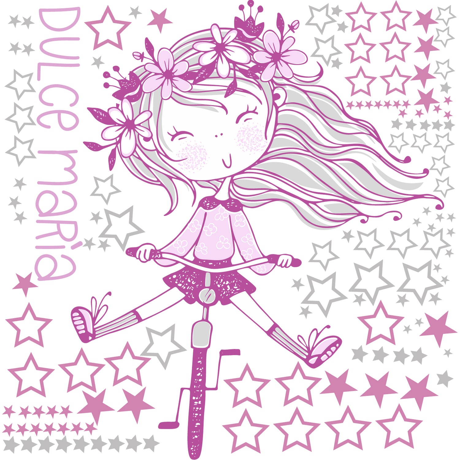 Vinilo Decorativo Adhesivo Niña Bicicleta y Estrellas