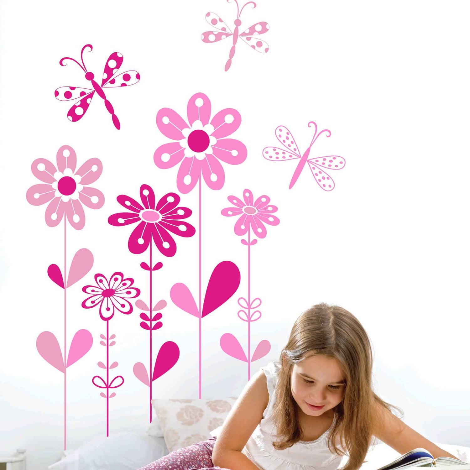 Vinilo Decorativo Adhesivo Libélulas Y Flores