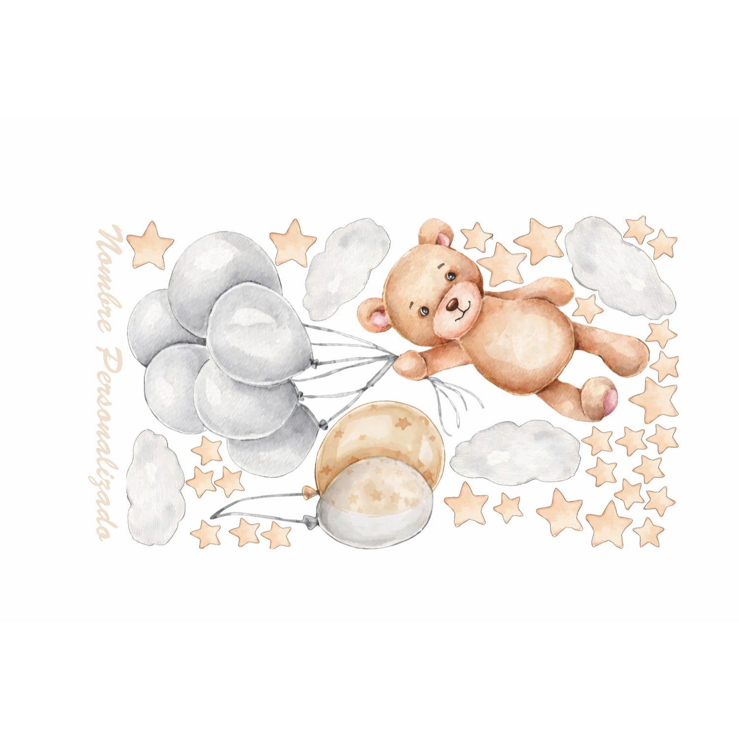 Vinilo Oso Globos y Estrellas Acuarela