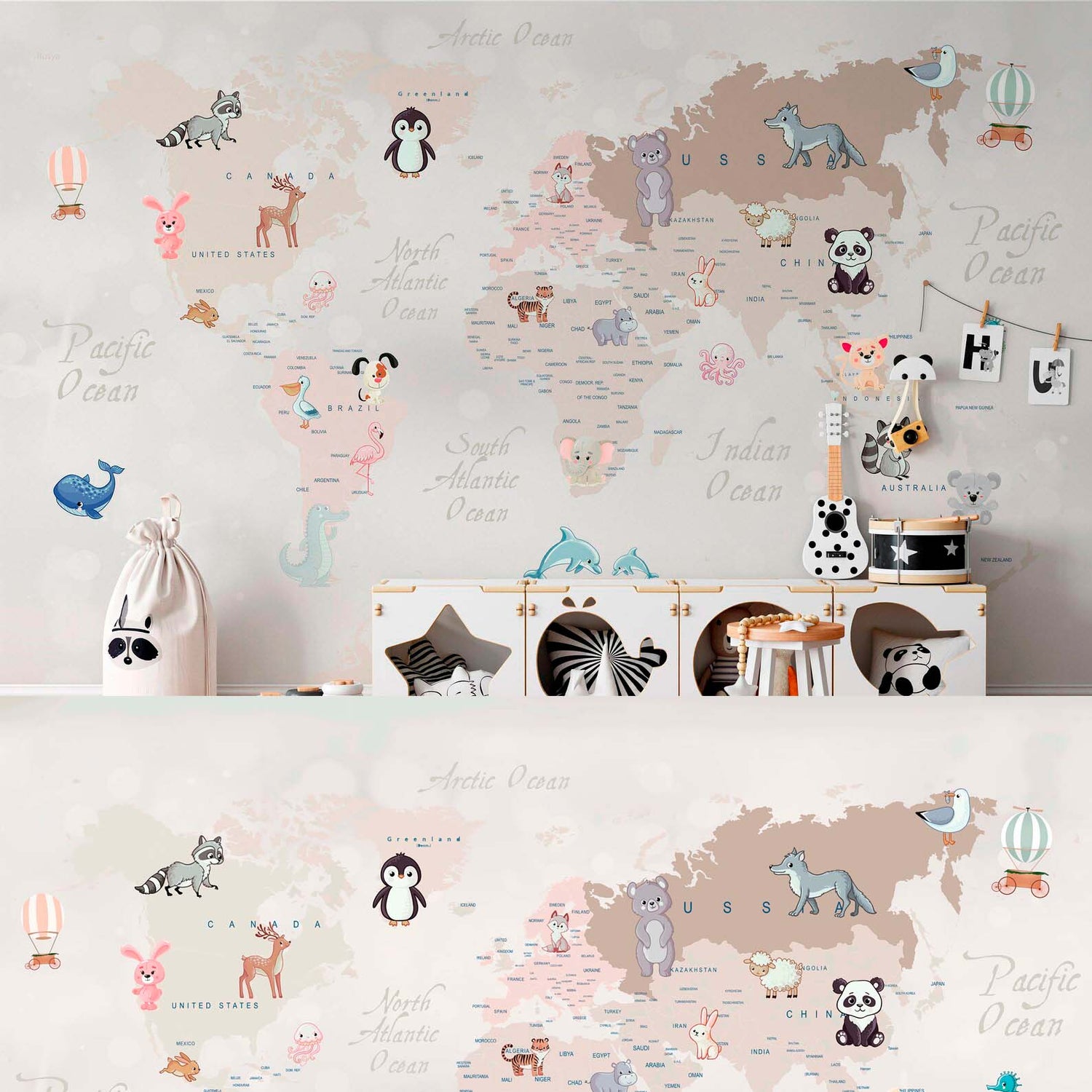 Papel Tapiz Cotizar a Medida Mapa de Animales tiernos del Mundo