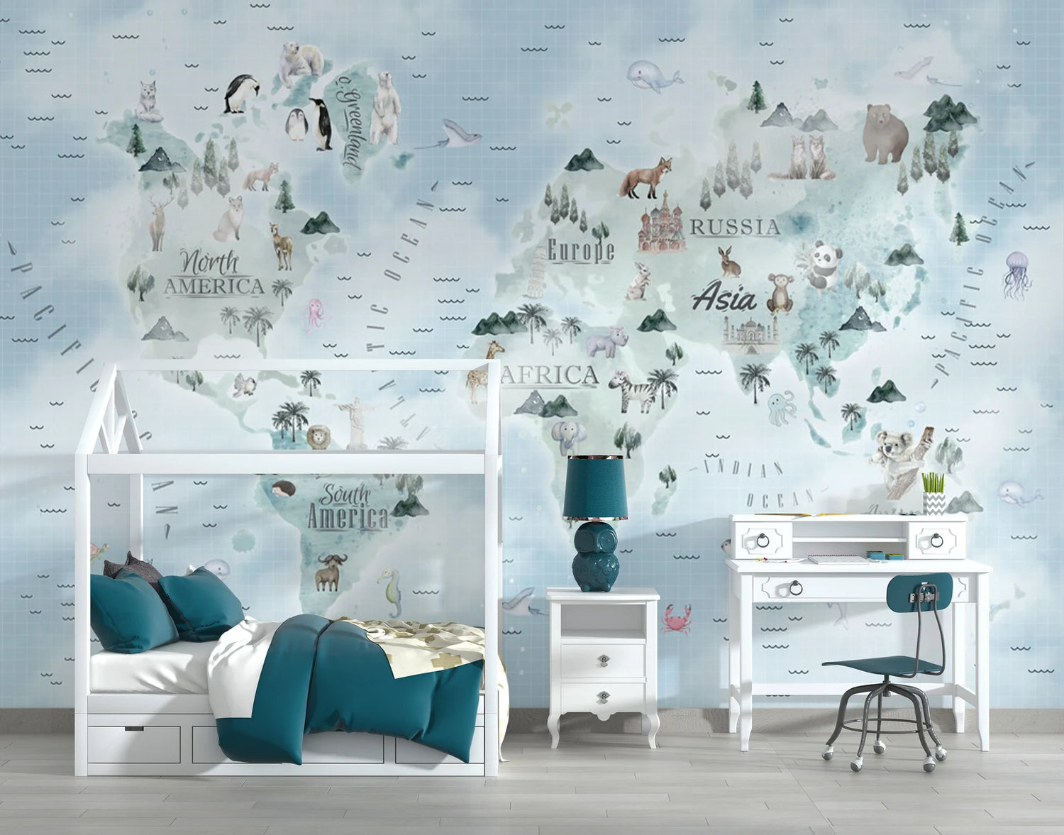 Papel Tapiz Cotizar a la Medida "Mapa Animal en las Nubes"
