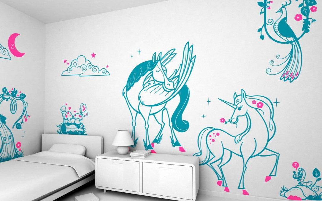Vinilo Decorativo Adhesivo Unicornio Y Pegaso Mágicos